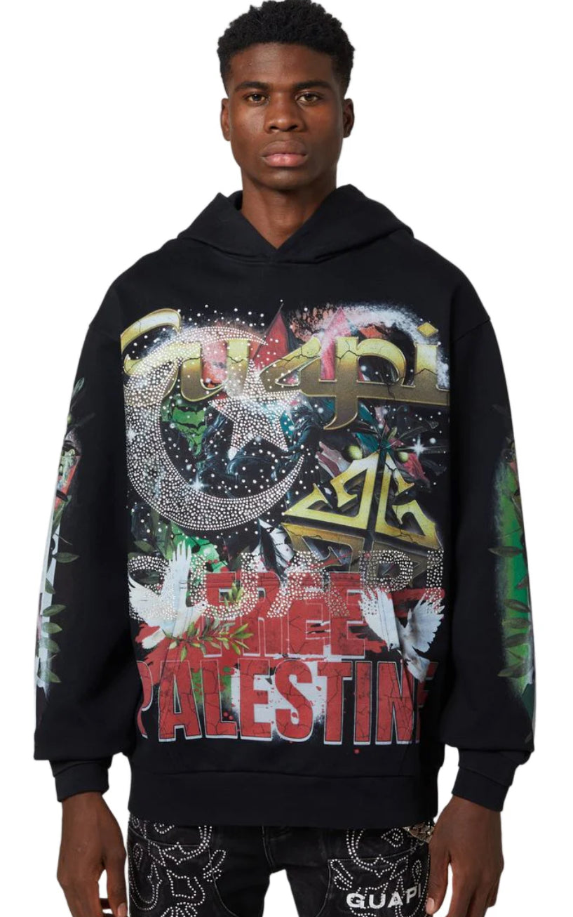 GUAPI| BLACK FREE PALESTINE HOODIE