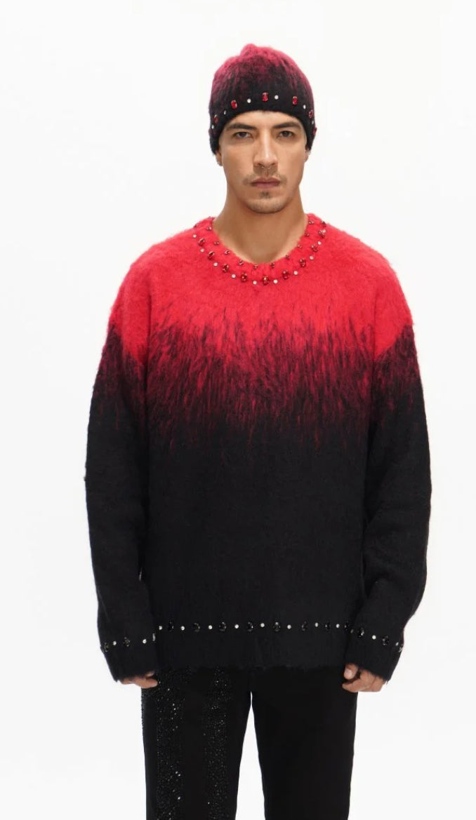 VALABASAS-ARRANGED RED MOHAIR CREWNECK