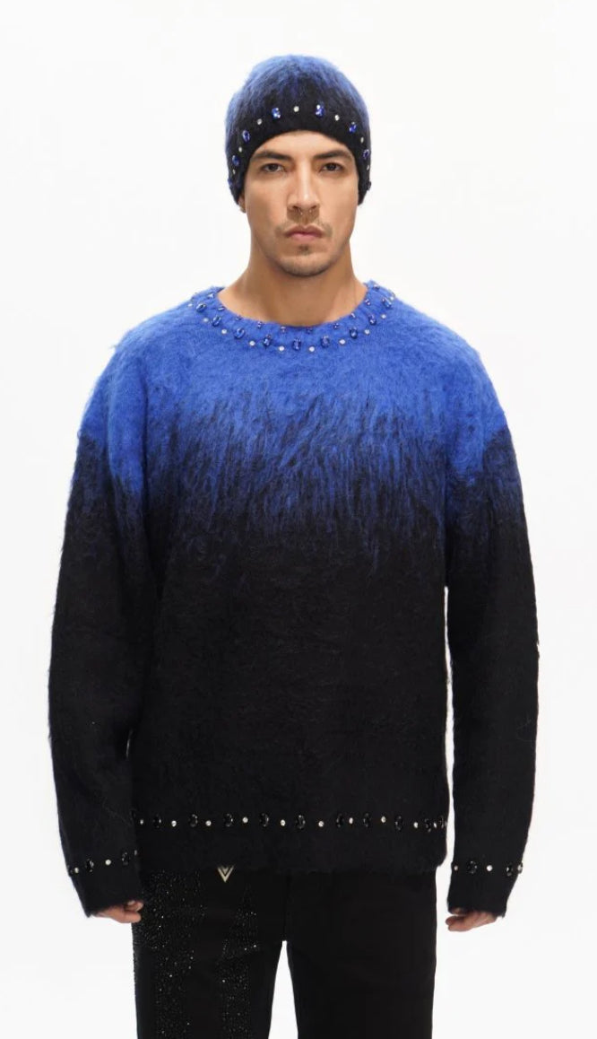 VALABASAS-ARRANGED BLUE MOHAIR CREWNECK