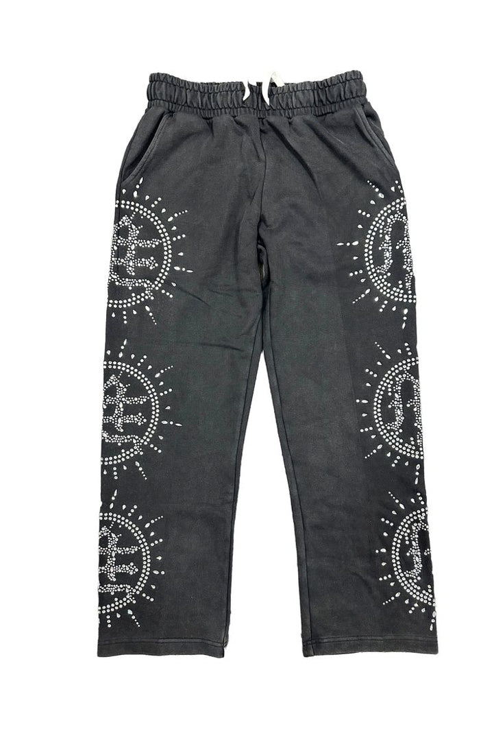 MIXED EMOTION-Eclipse’ Grey Acid Wash Rhinestone Sweats