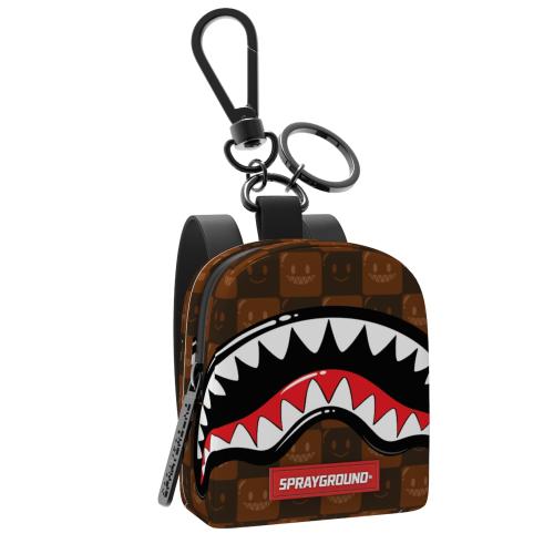 SPRAYGROUND K9304 SHARKS IN PARIS WTF BUBBLE BROWN CHECK BACKPACK KEYCHAIN