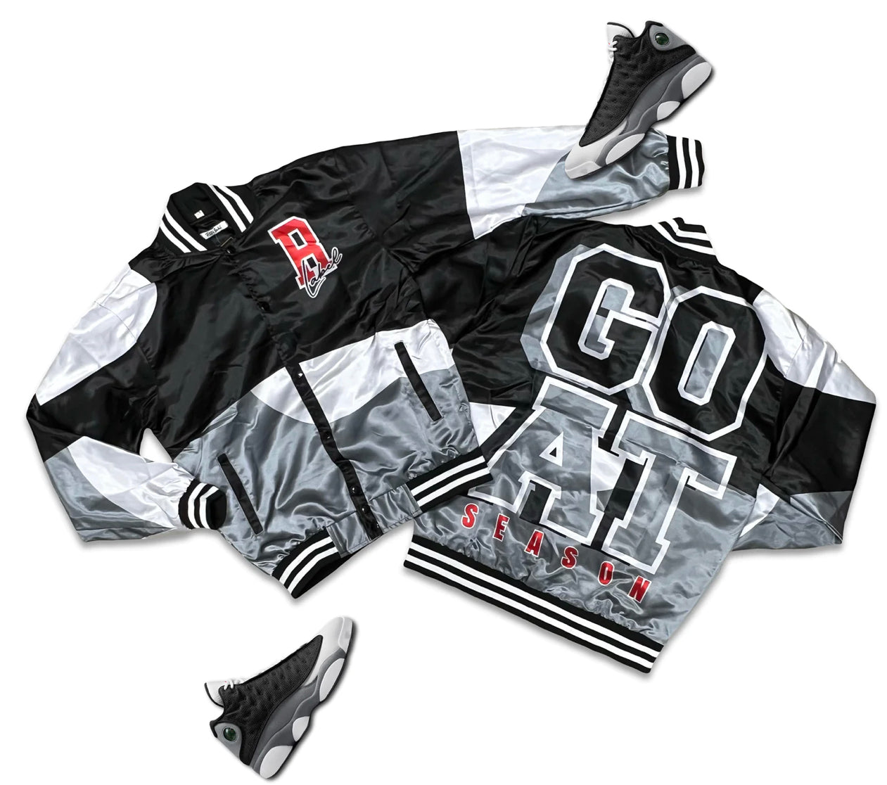 RETRO LABEL GOAT SEASON SATIN JACKET (RETRO 13 BLACK FLINT)