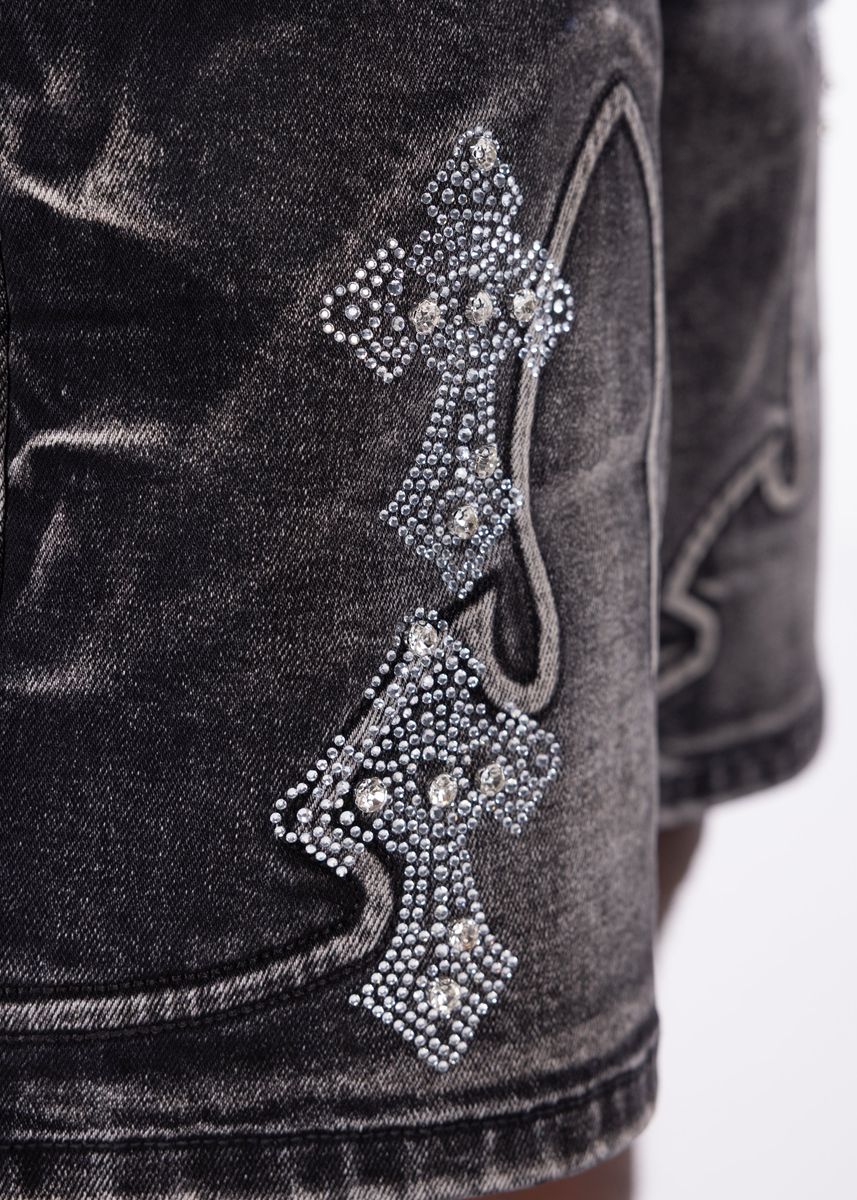 GUAPI Obsidian-Black-Faded-Cross-Denim-Shorts
