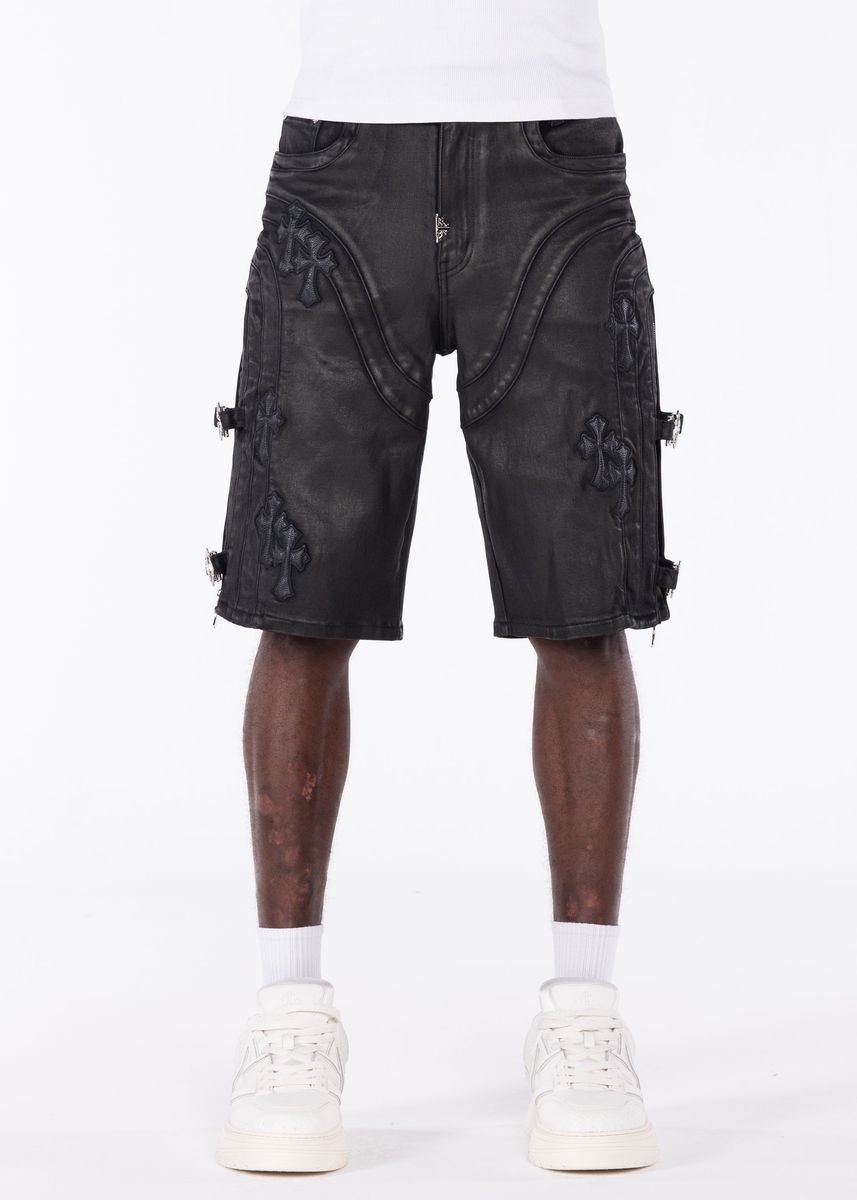 GUAPI All Black Cross Buckle Shorts