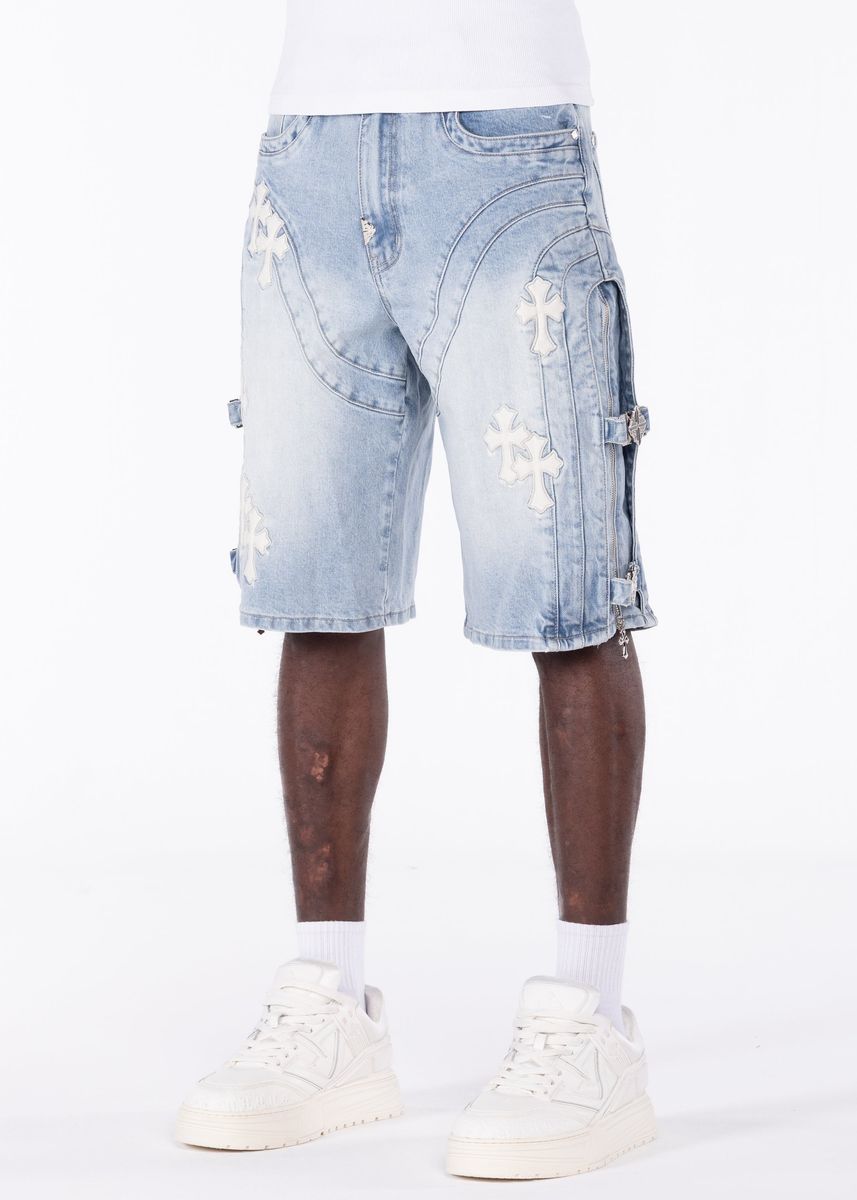 GUAPI Aqua-Blue-Cross-Buckle-Shorts