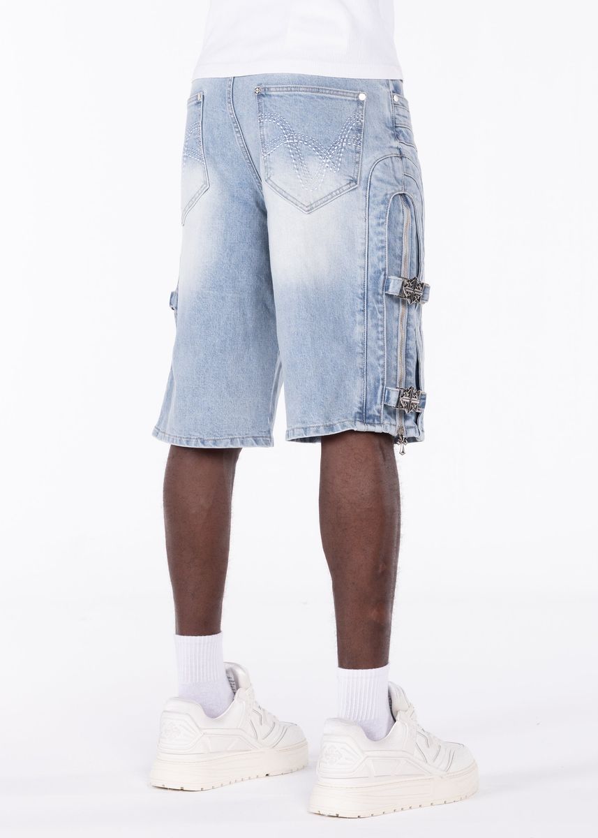 GUAPI Aqua-Blue-Cross-Buckle-Shorts