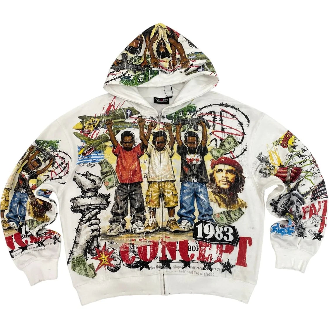 CONCEPT LA Over Fear Zip Up Hoodie White
