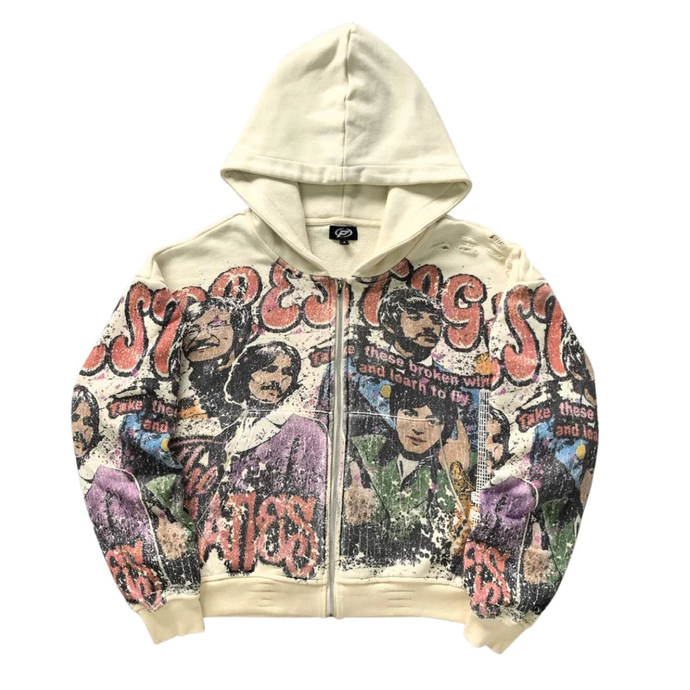 PRESTIGE Black Beatles Cream Hoodie