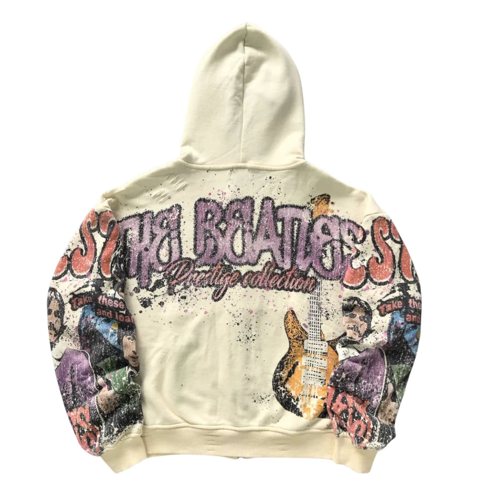 PRESTIGE Black Beatles Cream Hoodie