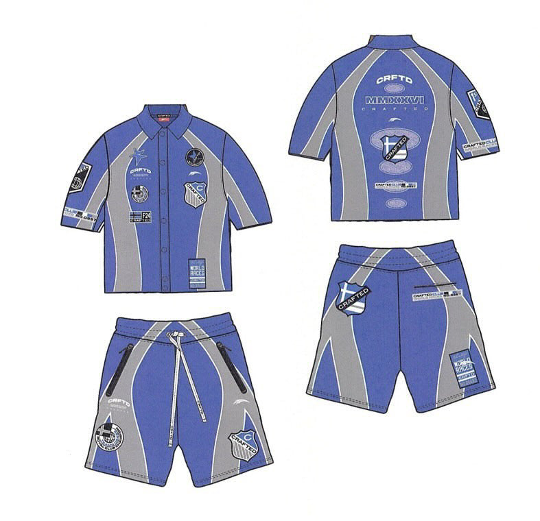 CRAFTED "FASHION" PATCHED NYLON blue,grey SHORT SET blue