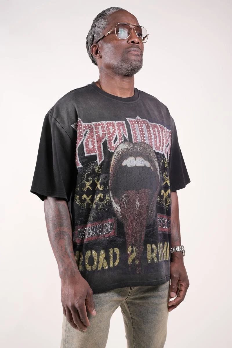 Paper Money Road 2 Riches World Tour Graphic Print Black Cotton Men’s T-Shirt