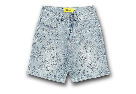 GUAPI AQUA BLUE EMBELLISHED DENIM SHORTS V2