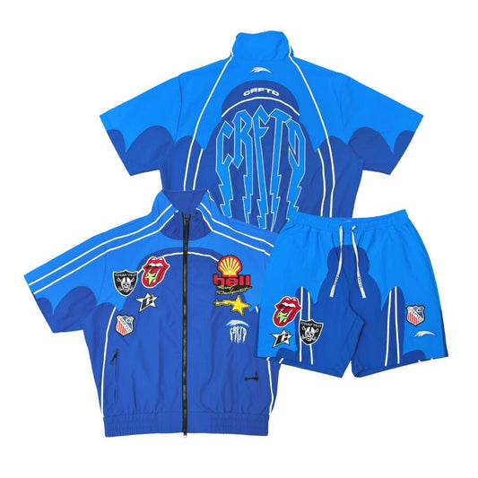 CRAFTED "FASHION" PATCHED NYLON Blue SHORT SET BLUE
