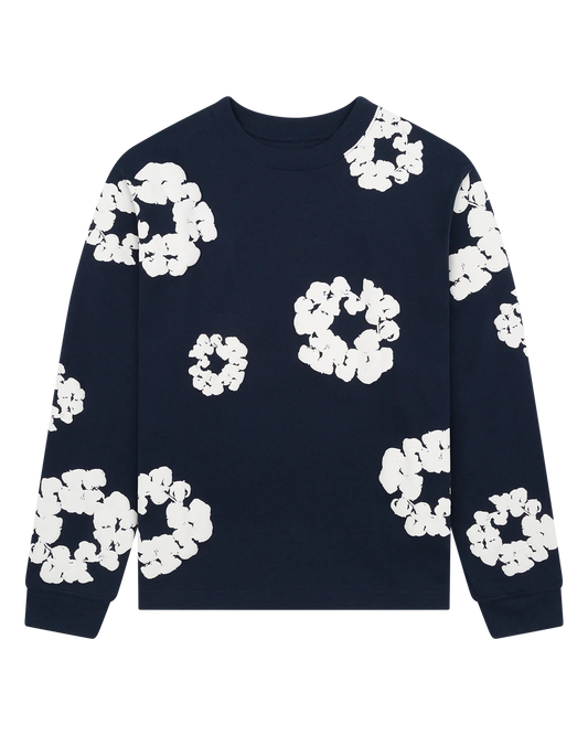 DENIM TEARS-Long Sleeve Cotton Wreath Tee Navy