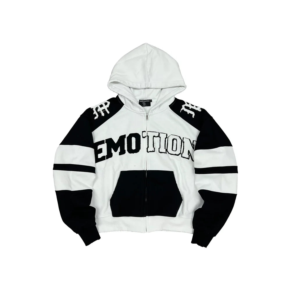 Mixed Emotion white and black “Varsity” Hoodie