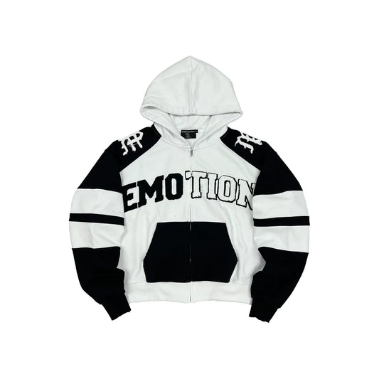 Mixed Emotion white and black “Varsity” Hoodie