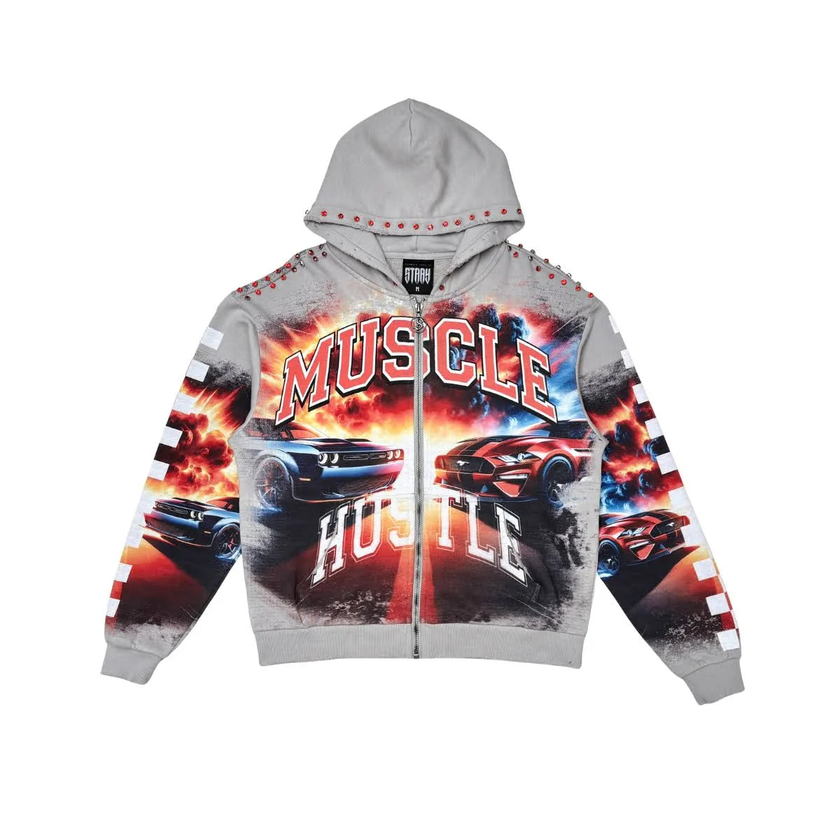STRAY| MUSCLE HUSTLE ZIP UP HOODIE XL / GREY