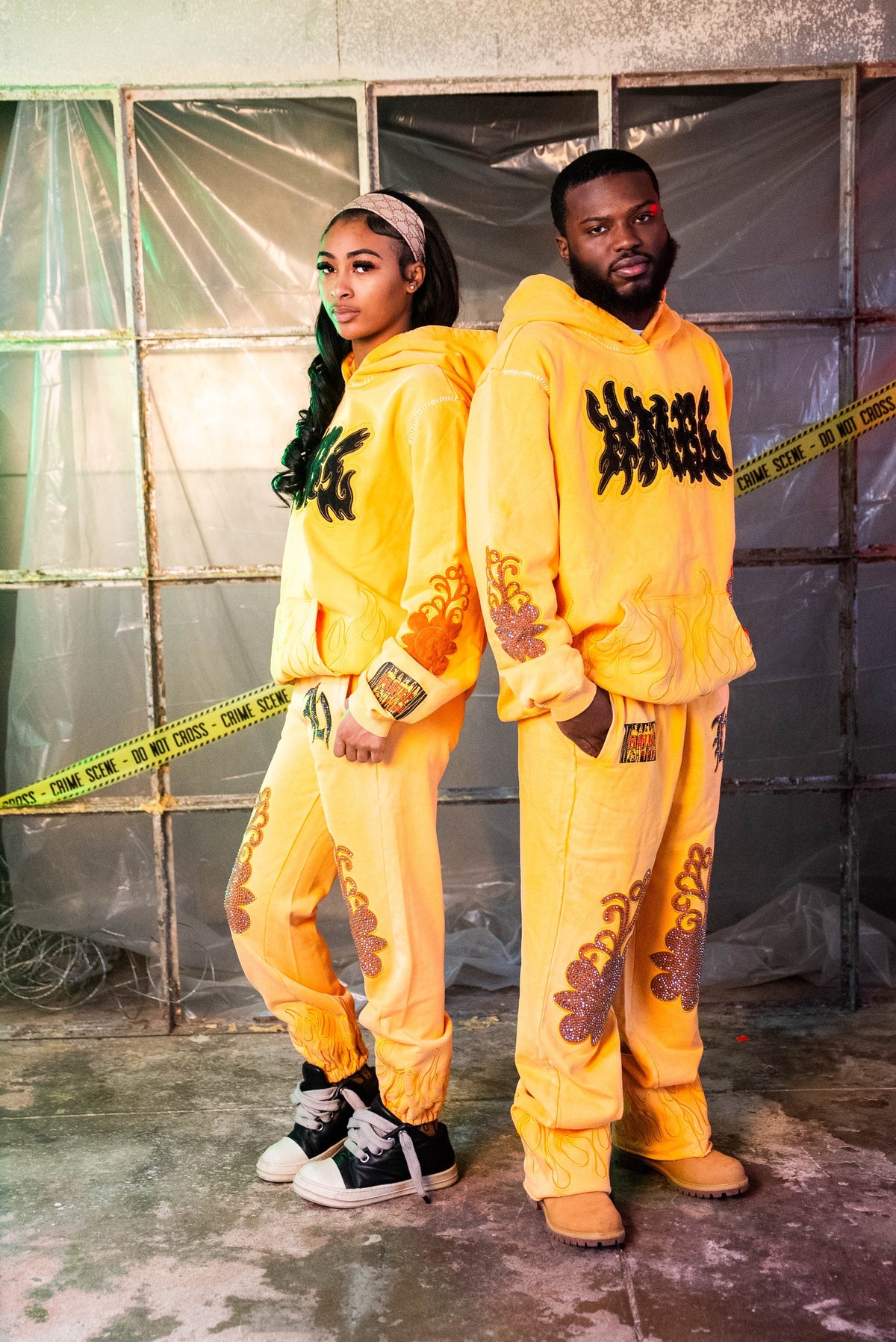 HMBL Yellow SZN 5 Rhinestone Sweat Suit (Oversized) (ORANGE)