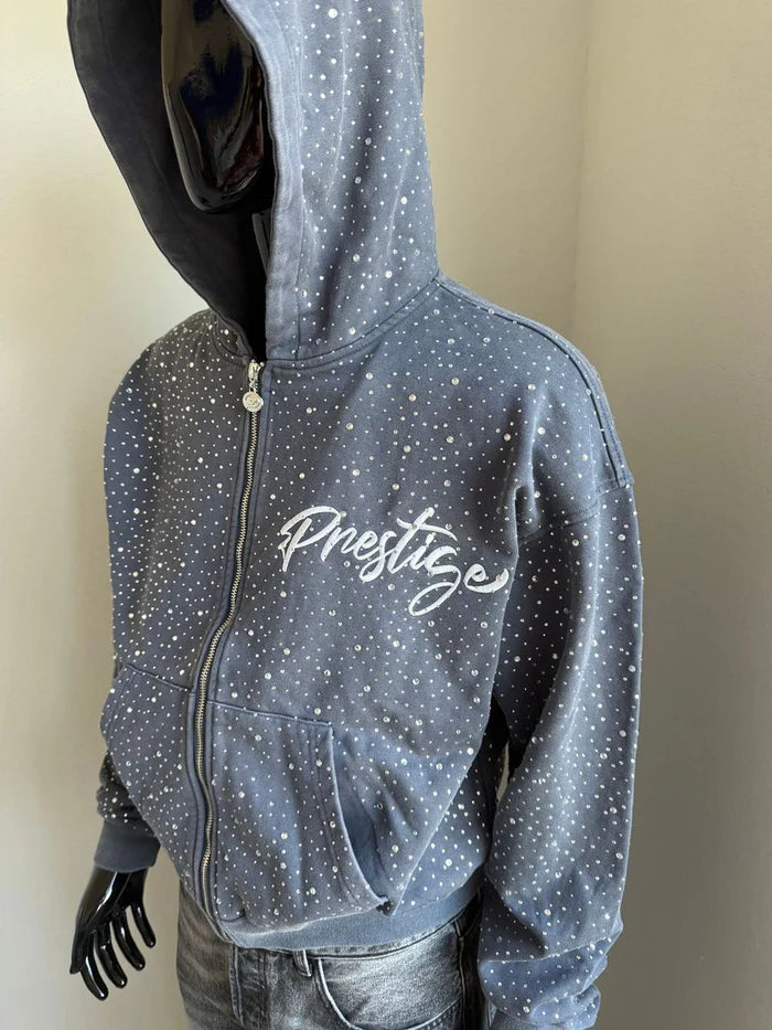 PRESTIGE-Prestige Collection | Diamond Dust Zip Hoodie - NAVY
