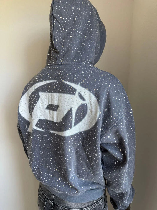 PRESTIGE-Prestige Collection | Diamond Dust Zip Hoodie - NAVY