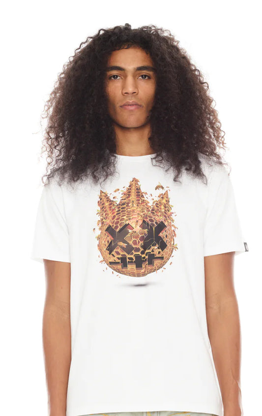 SHORT SLEEVE CREW NECK TEE 26/1'S "HIVE LOGO" IN WHITE-623B7-K27A