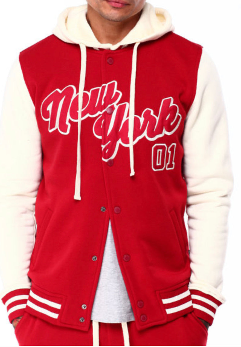 Detachable Hoodie Fleece Varsity Jacket-132-593