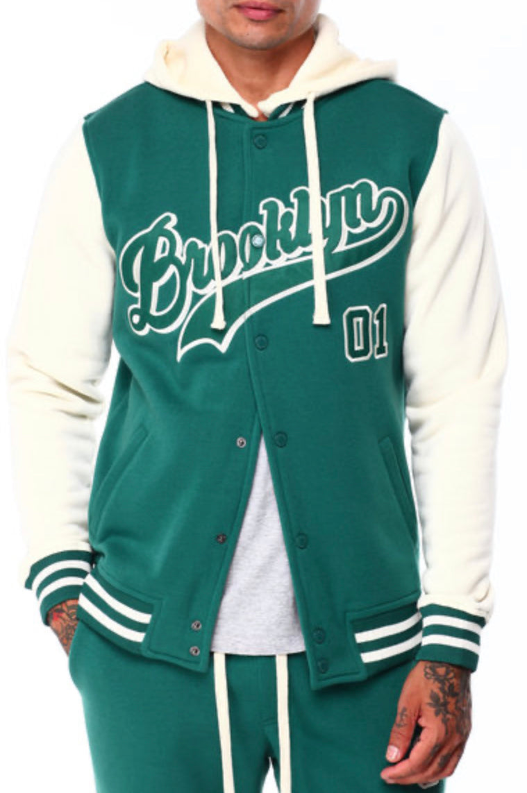 Detachable Hoodie Fleece Varsity Jacket-132-593