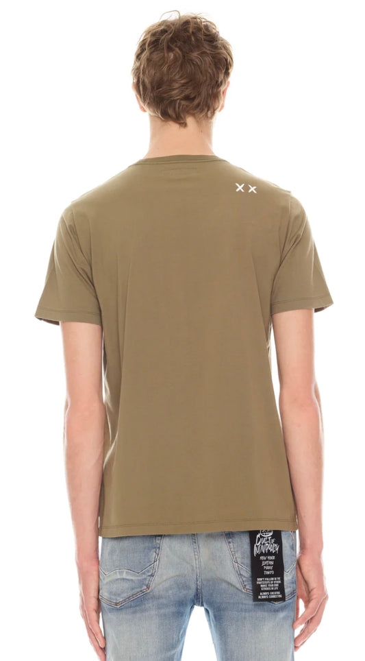SHORT SLEEVE CREW NECK TEE 26/1'S "SAINTS & SINNERS IN MOSS