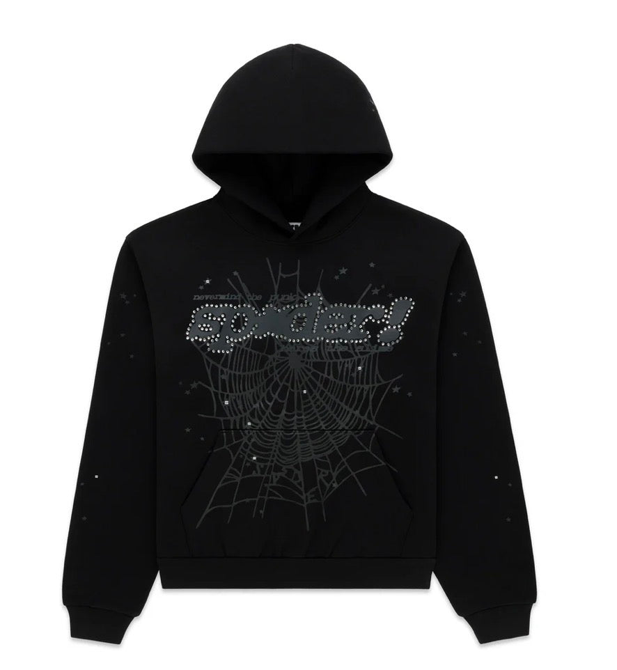 SP5DER-RHINESTONE PUNK V2 HOODIE-ST041SS26BLK