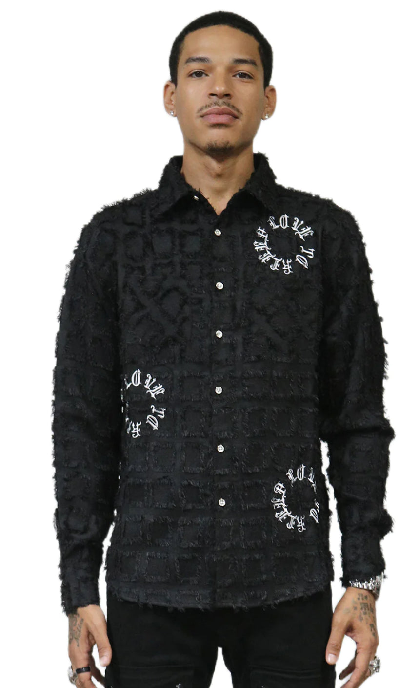 KLEEP Bitter Men's ripped & repaired button down shirt-KW-5150