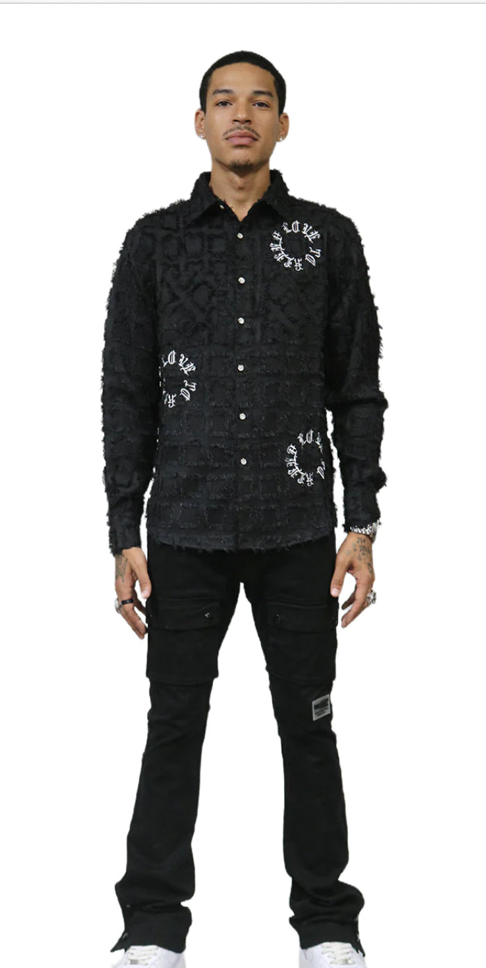 KLEEP Bitter Men's ripped & repaired button down shirt-KW-5150