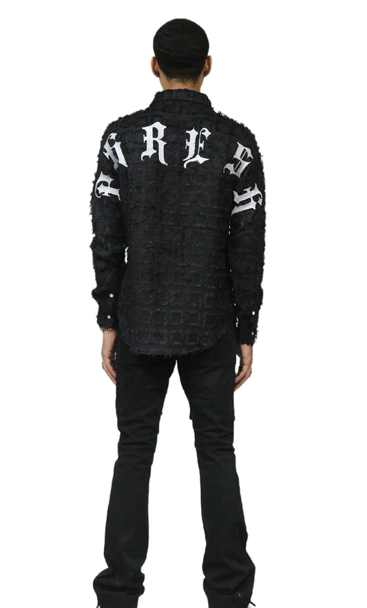 KLEEP Bitter Men's ripped & repaired button down shirt-KW-5150