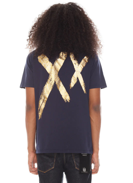 SHORT SLEEVE CREW NECK TEE 26/1'S "FOIL XX" IN NAVY-623B10-K35A
