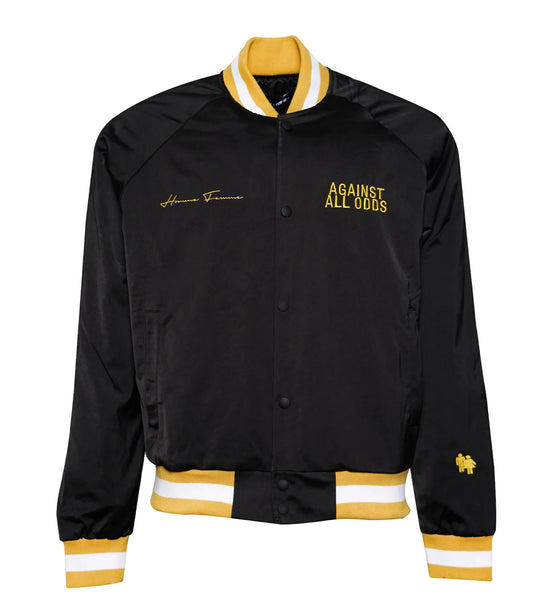 HOMME+FEMME-VARSITY JACKET BLACK AND YELLOW -