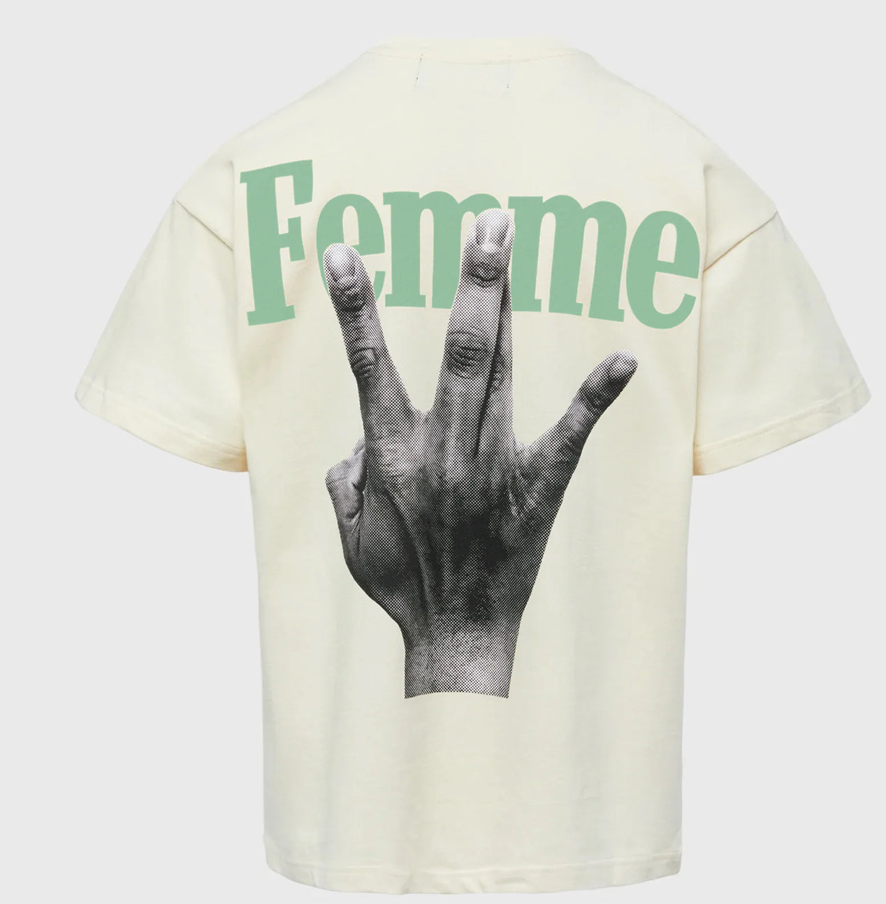 HOMME+FEMME-TWISTED FINGERS TEE CREAM WITH GREEN