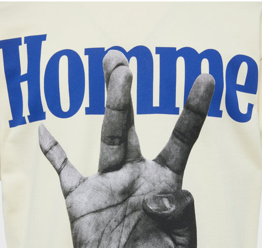 HOMME+FEMME-TWISTED FINGERS TEE CREAM WITH BLUE AND ORANGE