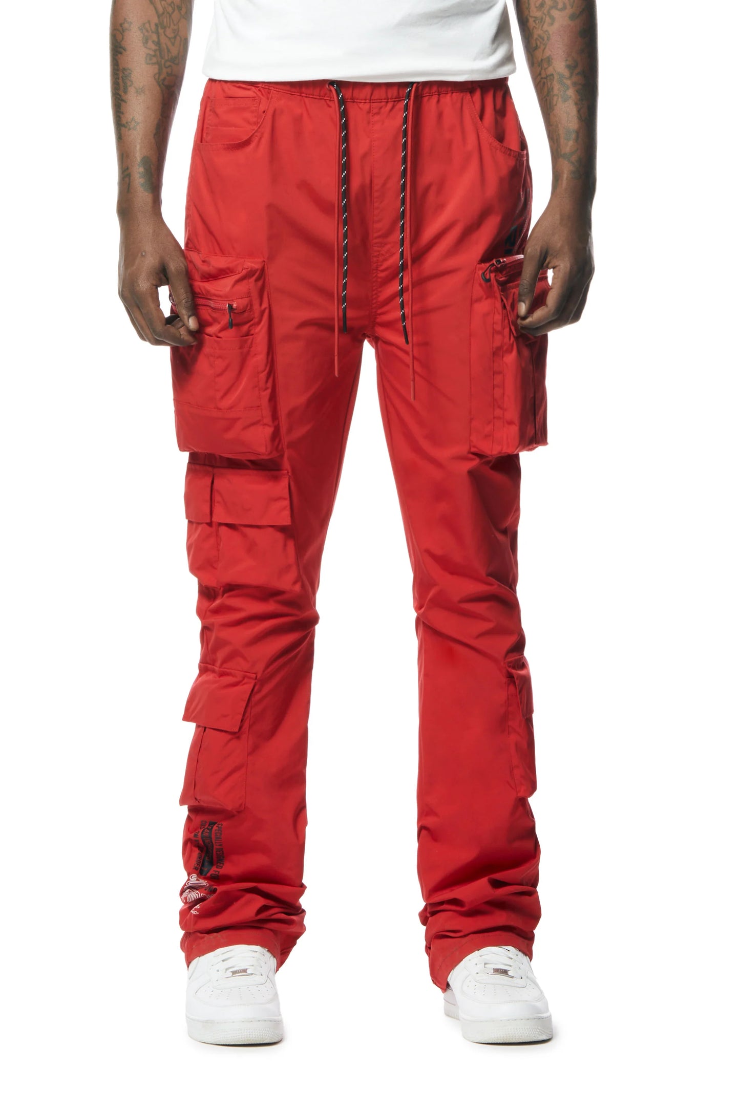 Stacked Windbreaker Utility Pants - Red-WP23585