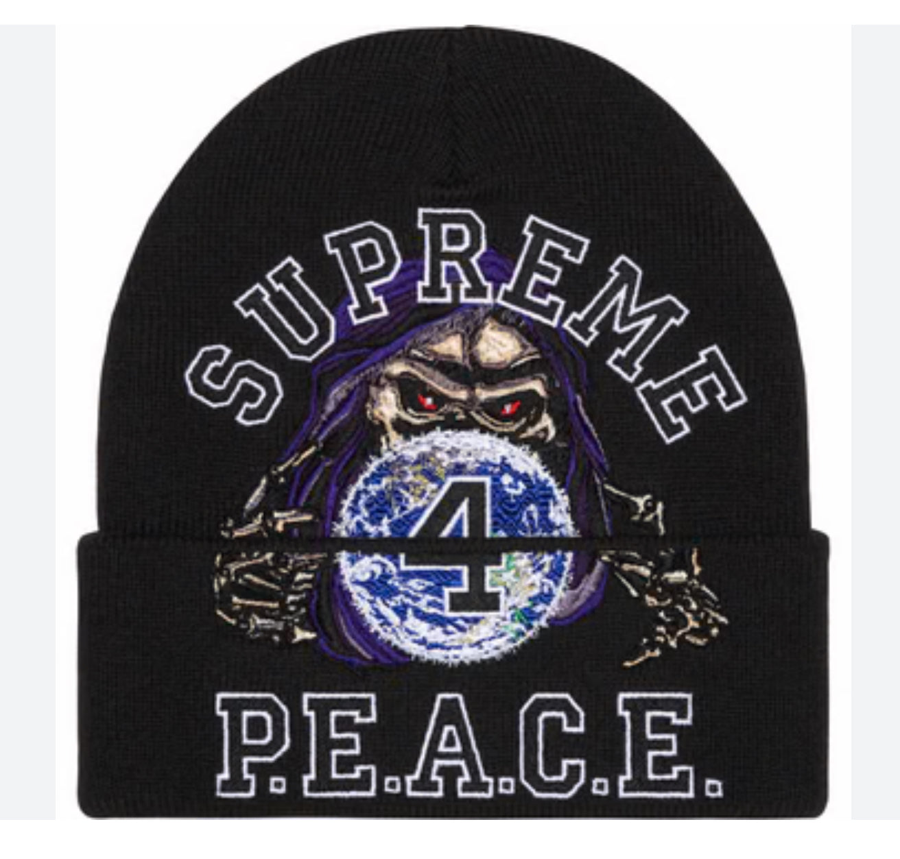 Peace Embroidered Beanie Black-FW223BN48