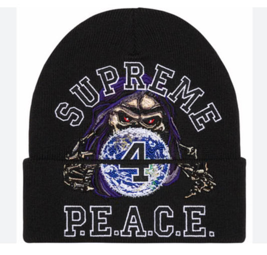 Peace Embroidered Beanie Black-FW223BN48