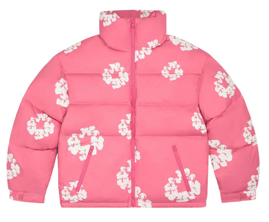 Denim Tears The Cotton Wreath Logo Puffer Down Jacket Pink White