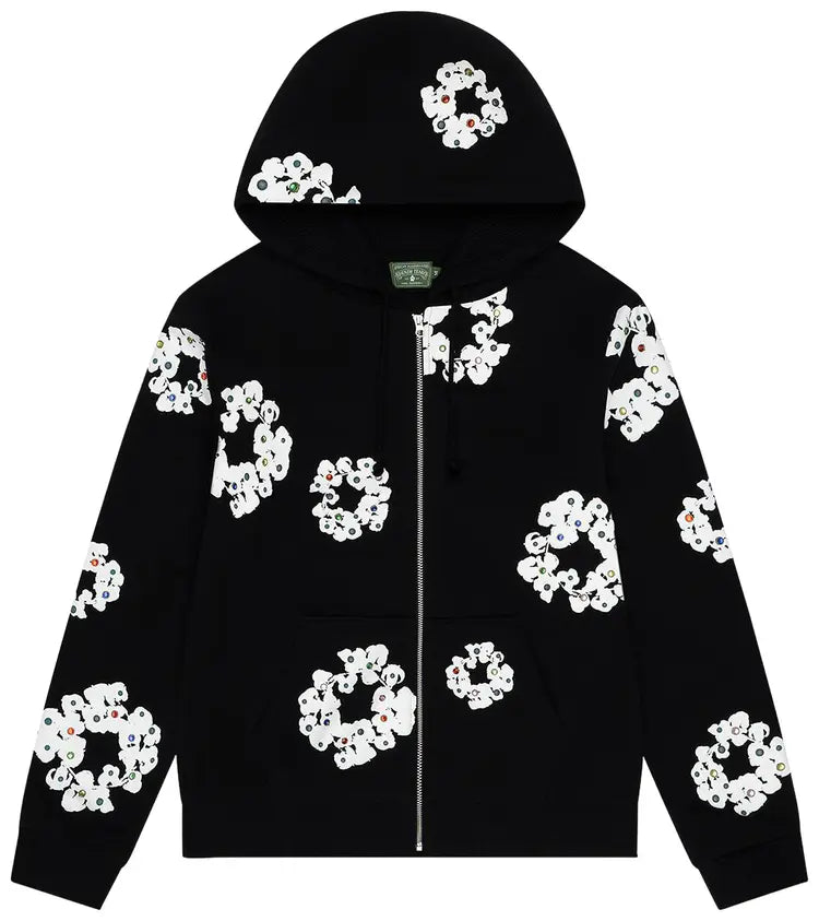 Denim Tears Rhinestone Cotton Wreath Zip Hoodie 'Black