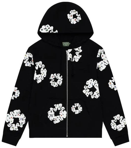 Denim Tears Rhinestone Cotton Wreath Zip Hoodie 'Black