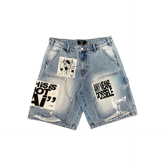 Mixed. Emotion Blue “AI” Denim Shorts