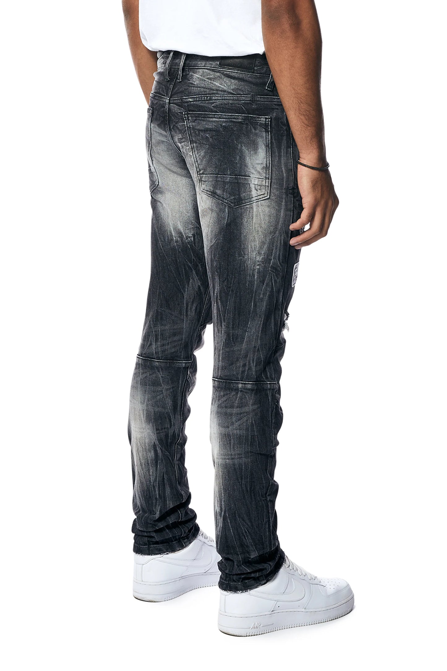 SMOKE RISE-Embroidered Patched Racing Denim Jeans - Moon Black
