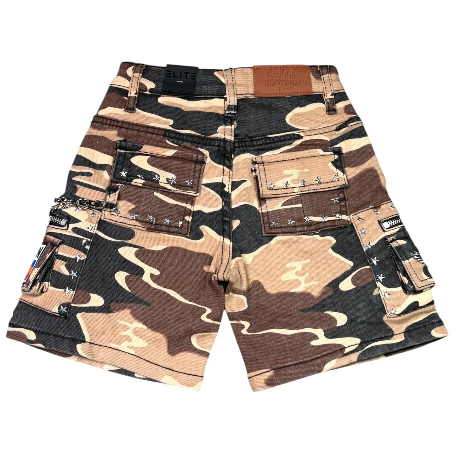 Elite A12 PATCH WORK BROWN ARMY KIDS DENIM SHORTS