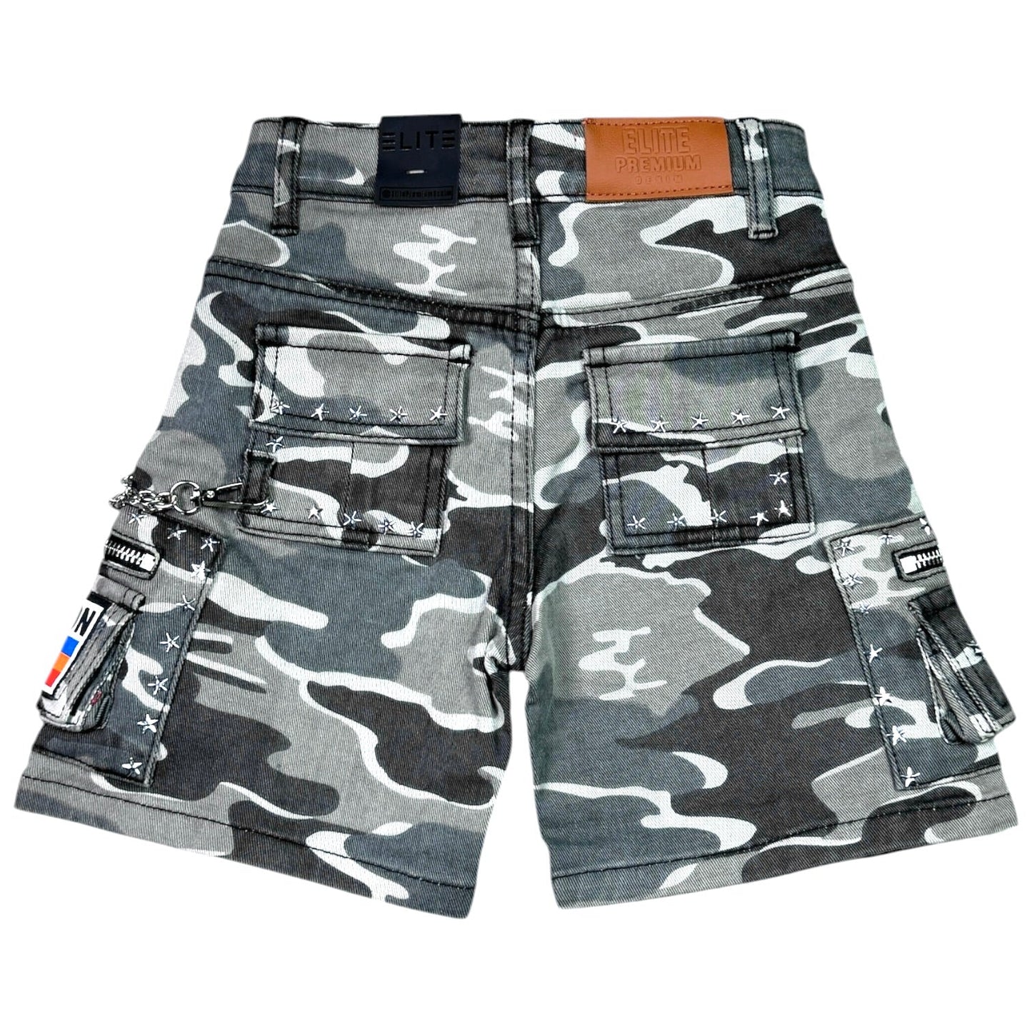 ELITE A12 PATCH WORK GRAY ARMY KIDS DENIM SHORTS