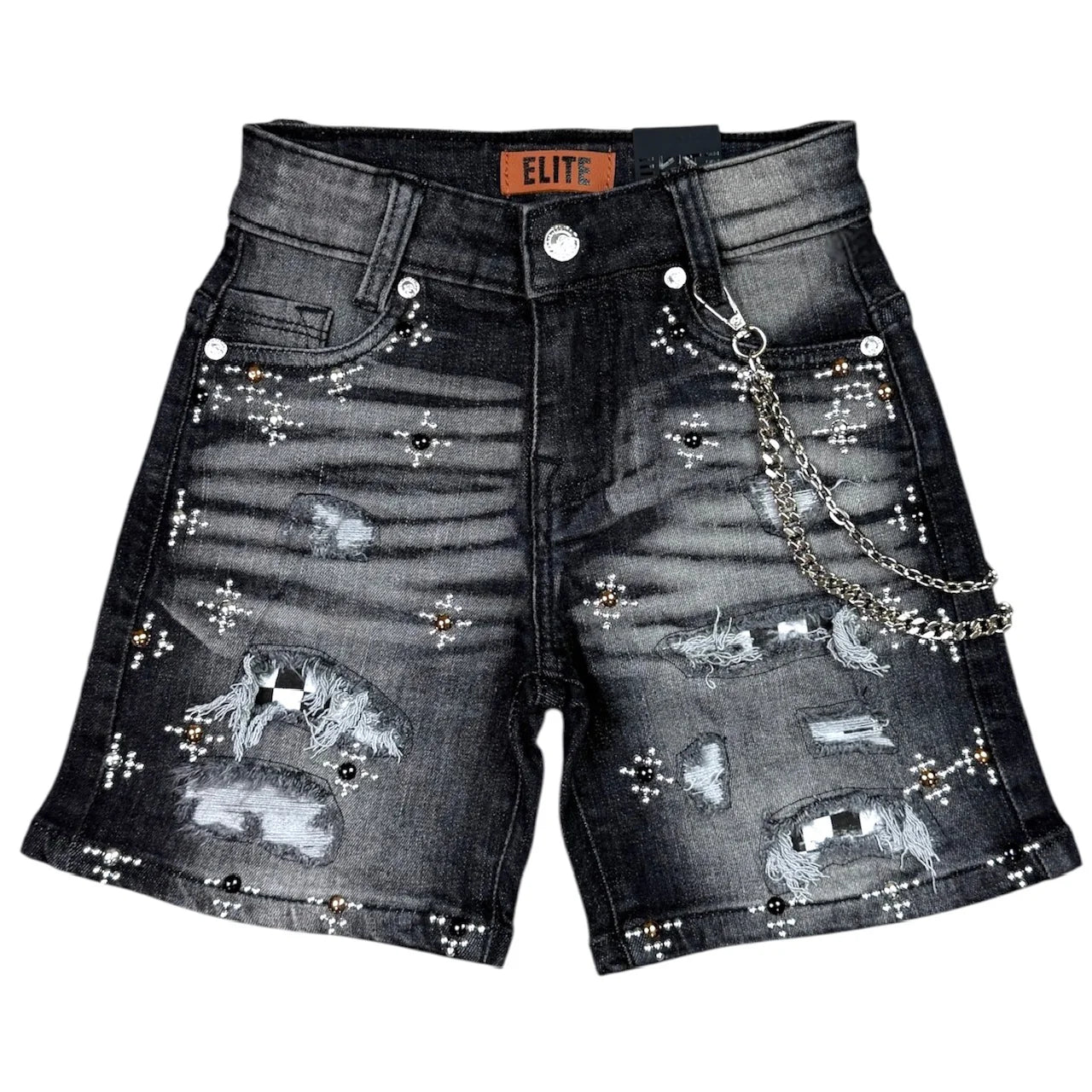 ELITE FADED BLACK WASHED KIDS DENIM SHORTS