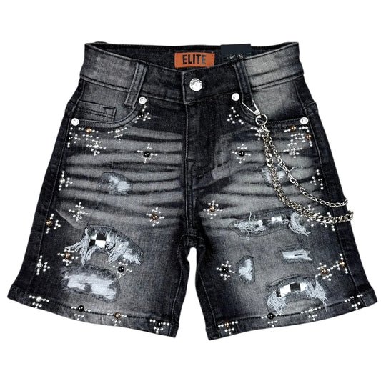 ELITE FADED BLACK WASHED KIDS DENIM SHORTS