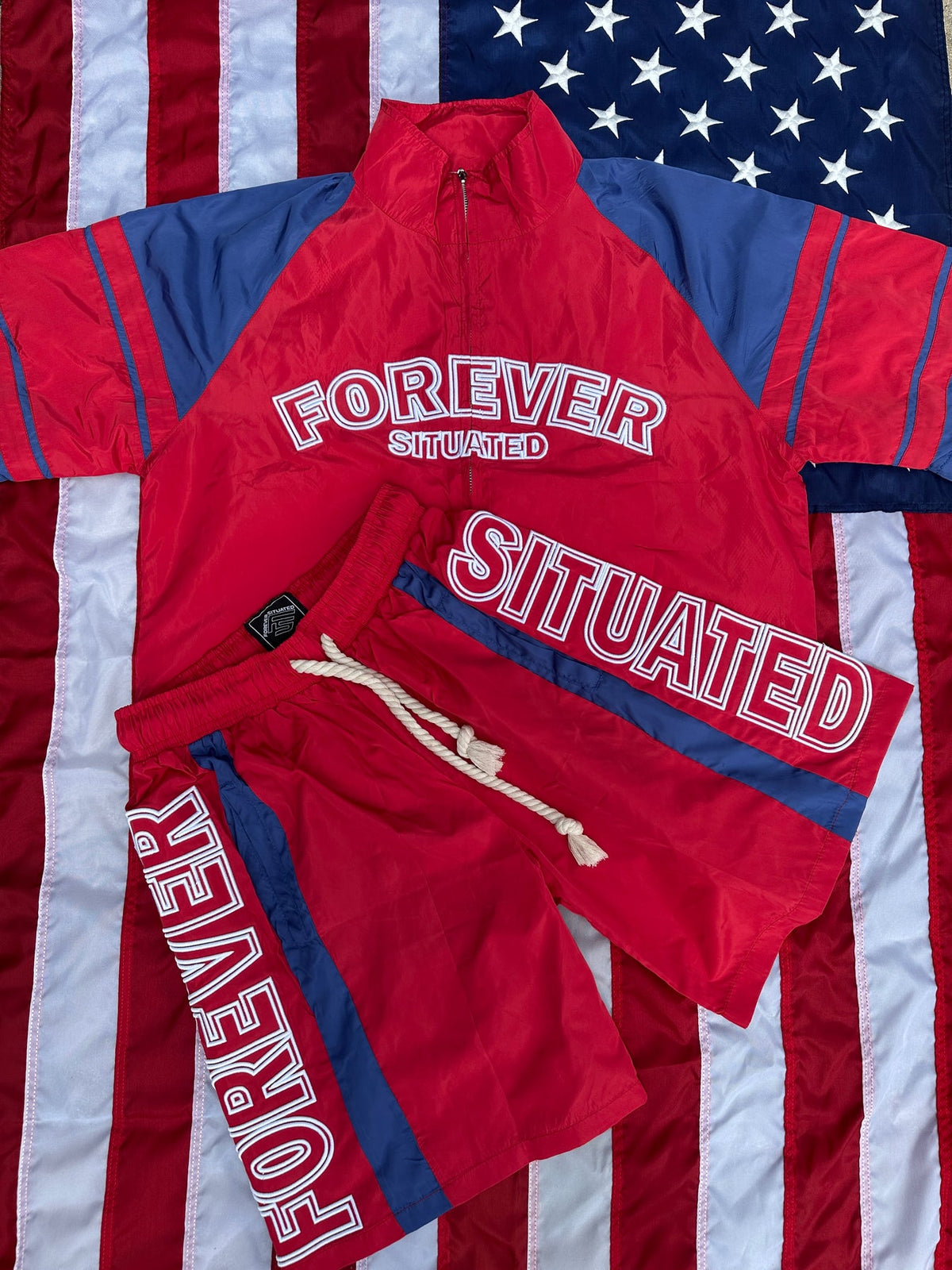Forever Situated Short Set - Track - Red.Blue - Tracksuit