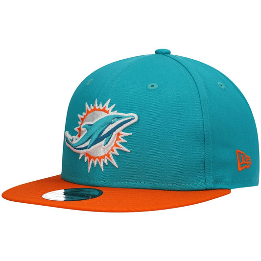 Men's New Era Aqua/Orange Miami Dolphins 2-Tone Basic 9FIFTY Snapback Hat